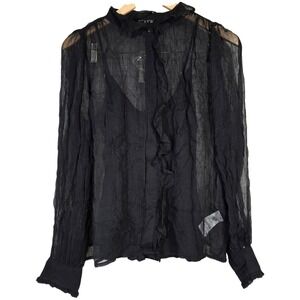 J.‎ Crew Ruffle button-up shirt in crinkle chiffon in Black 2 NWT